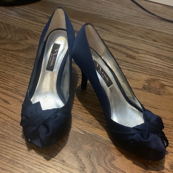 Nina Shoes - Nina peep toe heels - navy satin - size 7